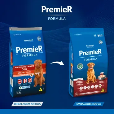 Nova embalagem Racao Premier Formula Light Caes Adultos Racas Grandes e Gigantes Frango
